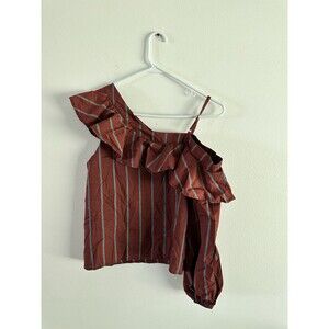 Joa Blouse Women Size S Burnt Orange Brown Off Shoulder Ruffle 100% Cotton